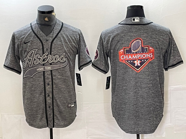 Men's Houston Astros Grey Team Big Logo With Patch Cool Base Stitched Baseball Jersey Men's Houston Astros Grey Team Big Logo With Patch Cool Base Stitched Baseball Jersey
